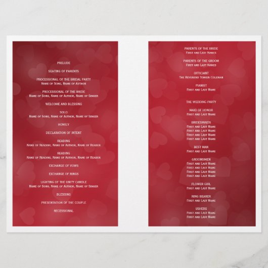 Weddenprogramma Modern Hearts Red (Achterkant)