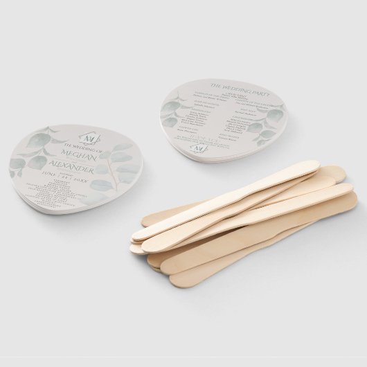 Weddenprogramma | Modern monogram Geometrisch stra Handwaaier (Niet-gemonteerd)