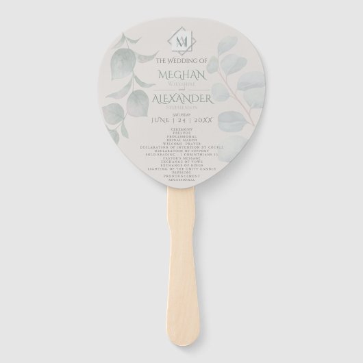 Weddenprogramma | Modern monogram Geometrisch stra Handwaaier (Voorkant)