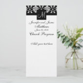 Weddenprogramma Monogram Black White Damask Programmakaart (Staand voorkant)