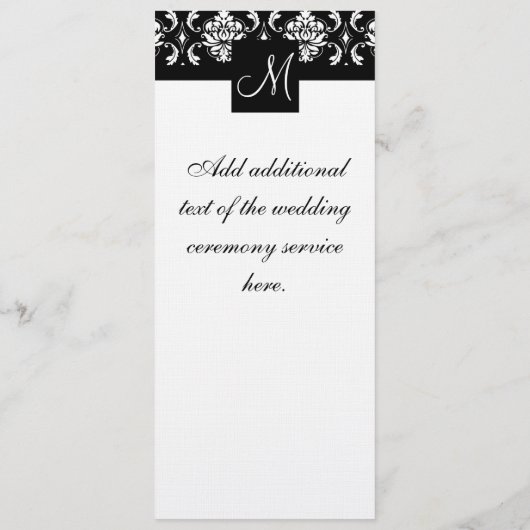 Weddenprogramma Monogram Black White Damask Programmakaart (Achterkant)