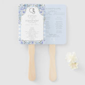 Weddenprogramma | Monogram Blue Gingham Floral Handwaaier (Voorkant en achterkant)