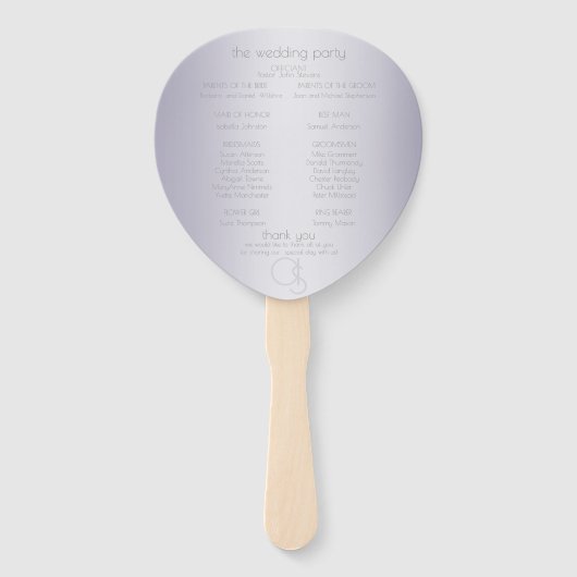 Weddenprogramma | Monogram Violet Silver Stripes Handwaaier (Achterkant)