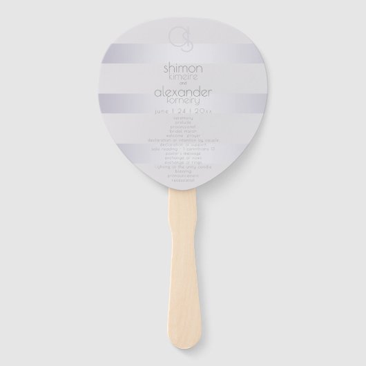 Weddenprogramma | Monogram Violet Silver Stripes Handwaaier (Voorkant)