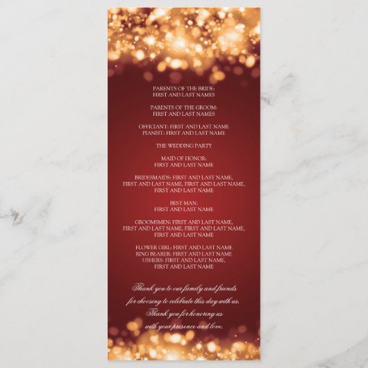 Weddenprogramma Mousserend Licht Gold Programmakaart (Achterkant)