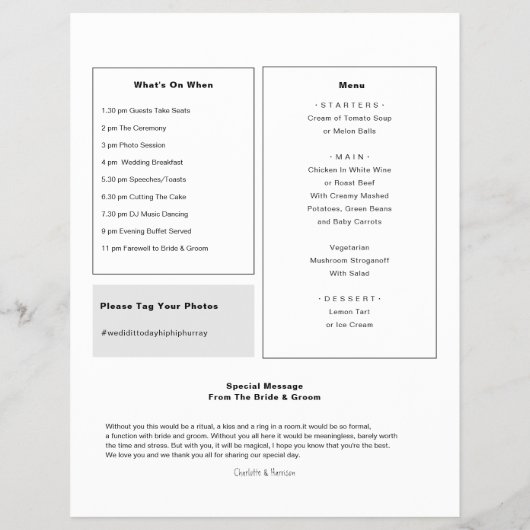 Weddenprogramma Novelty Newspapier Style Flyer (Achterkant)