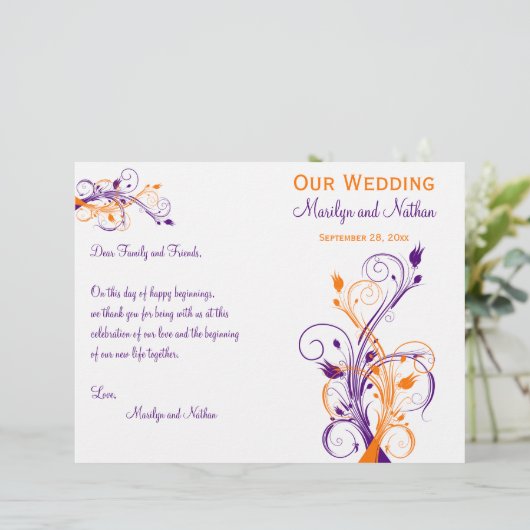 Weddenprogramma | Paars Oranje wit | Floral (Staand voorkant)