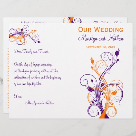 Weddenprogramma | Paars Oranje wit | Floral (Voorkant / Achterkant)