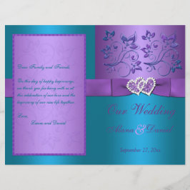 Weddenprogramma | Paars, Turquoise Floral Hearts