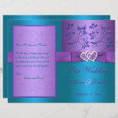 Weddenprogramma | Paars, Turquoise Floral Hearts (Voorkant / Achterkant)