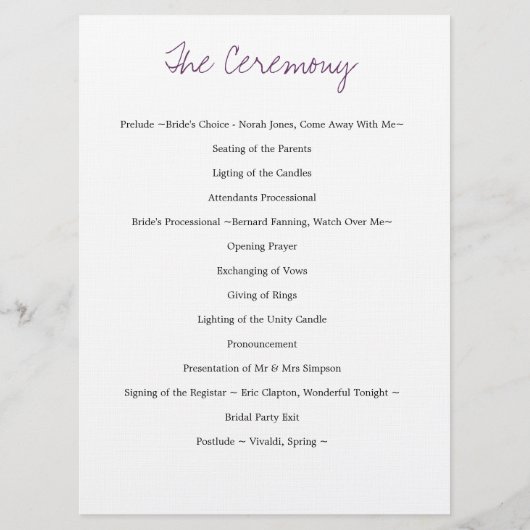 Weddenprogramma Paarse gele bloemen Programmakaart (Achterkant)