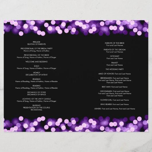 Weddenprogramma Paarse Hollywood Glam (Achterkant)