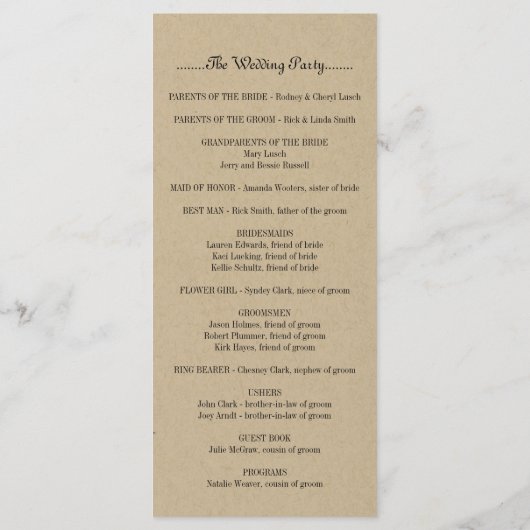 Weddenprogramma Programmakaart (Achterkant)