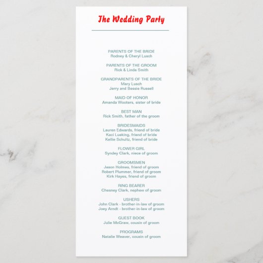 Weddenprogramma Programmakaart (Achterkant)