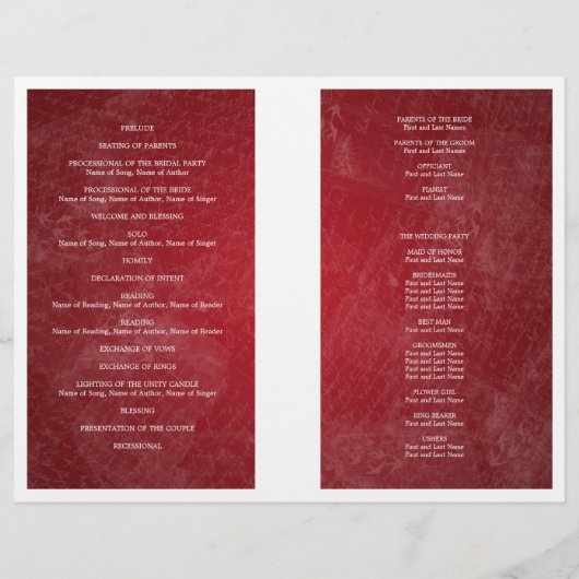 Weddenprogramma Romantic Paris Red (Achterkant)