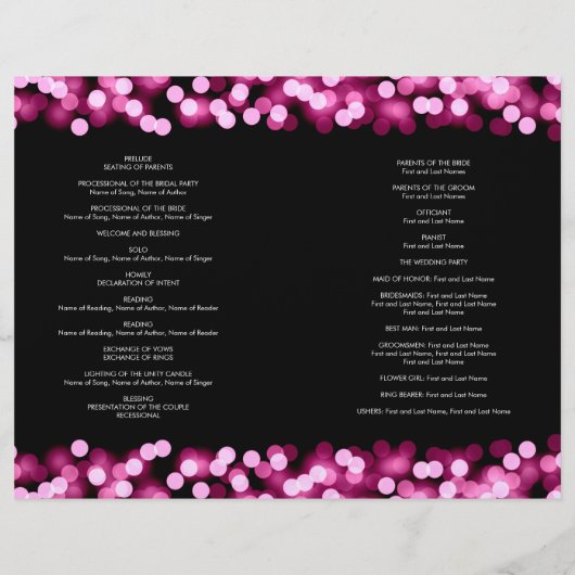 Weddenprogramma Roze Hollywood Glam (Achterkant)