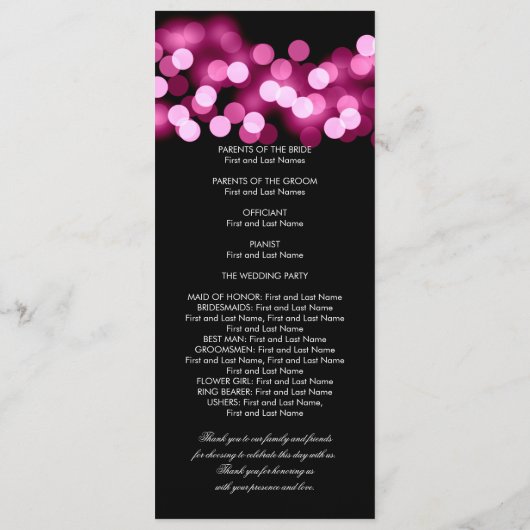 Weddenprogramma Roze Hollywood Glam Programmakaart (Achterkant)