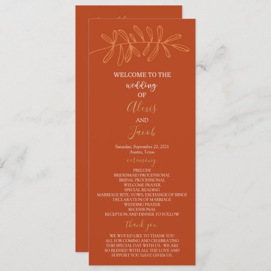 Weddenprogramma - Rust Kaart (Voorkant / Achterkant)