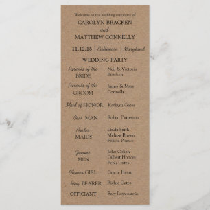 Weddenprogramma   Rustic Kraft Paper Programmakaart