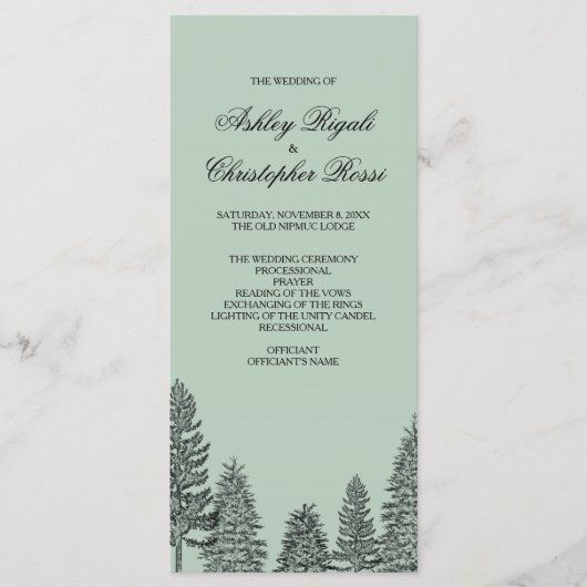 Weddenprogramma, Rustic Pine Tree - Groen Programmakaart (Voorkant)