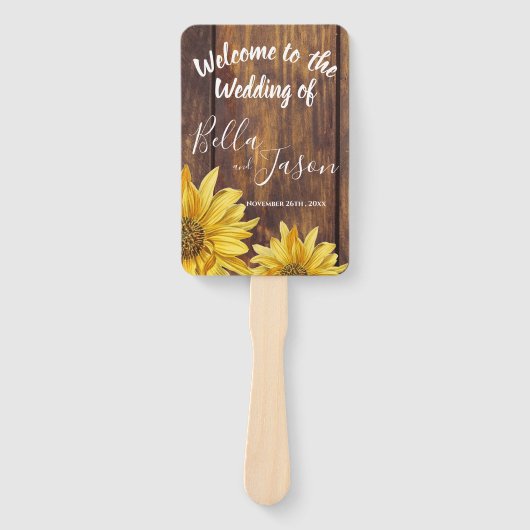 Weddenprogramma Rustic Wood Sunflower Wedding Handwaaier (Voorkant)