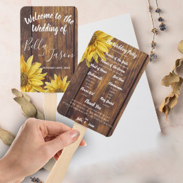 Weddenprogramma Rustic Wood Sunflower Wedding Handwaaier