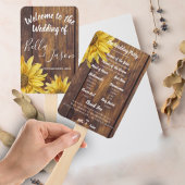 Weddenprogramma Rustic Wood Sunflower Wedding Handwaaier