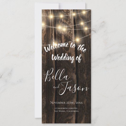 Weddenprogramma | Rustisch hout met een strijklich Kaart (Voorkant)
