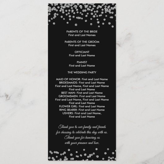 Weddenprogramma Silver Faux Glitter Confetti Black Programmakaart (Achterkant)
