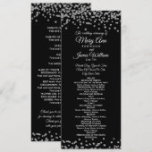 Weddenprogramma Silver Faux Glitter Confetti Black Programmakaart (Voorkant / Achterkant)
