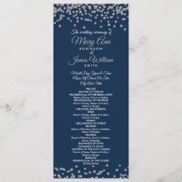 Weddenprogramma Silver Faux Glitter Confetti Navy Programmakaart