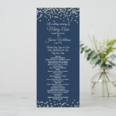 Weddenprogramma Silver Faux Glitter Confetti Navy Programmakaart (Staand voorkant)