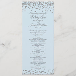 Weddenprogramma Silver Glitter Confetti Ice Blue Programmakaart