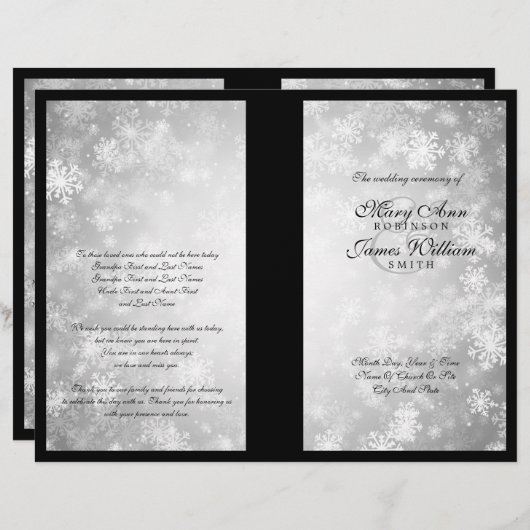 Weddenprogramma Silver Winter Wonderland Sparkle (Voorkant / Achterkant)