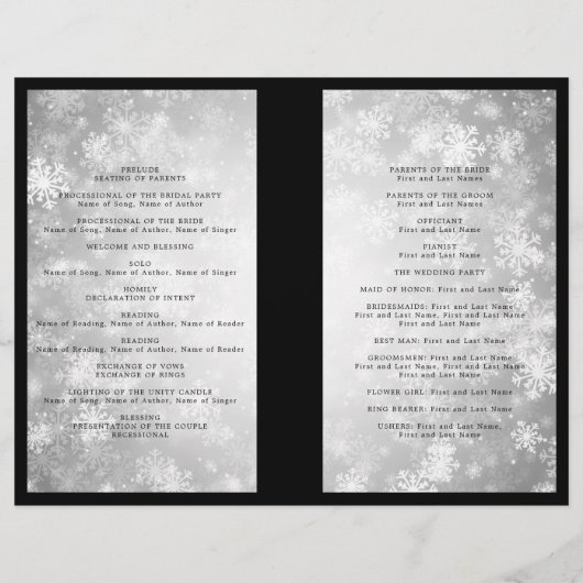 Weddenprogramma Silver Winter Wonderland Sparkle (Achterkant)