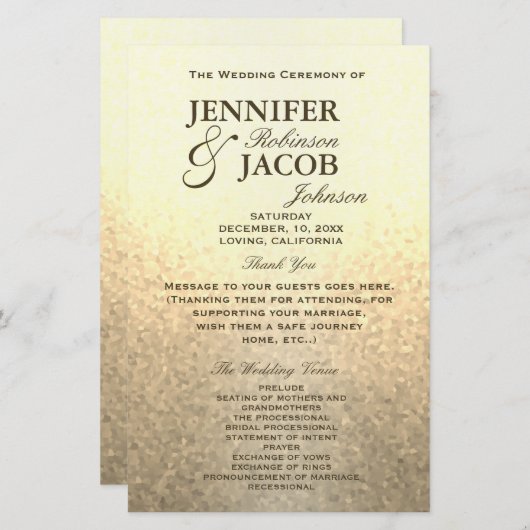 Weddenprogramma | Soft Gold Glitter-look (Voorkant / Achterkant)