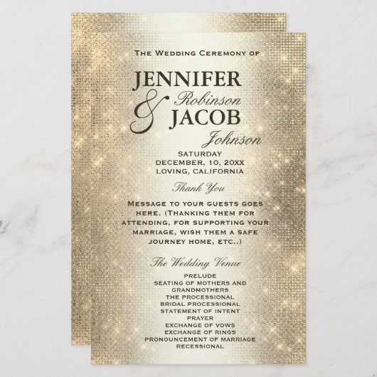 Weddenprogramma | Soft Gold Glitter-look (Voorkant / Achterkant)