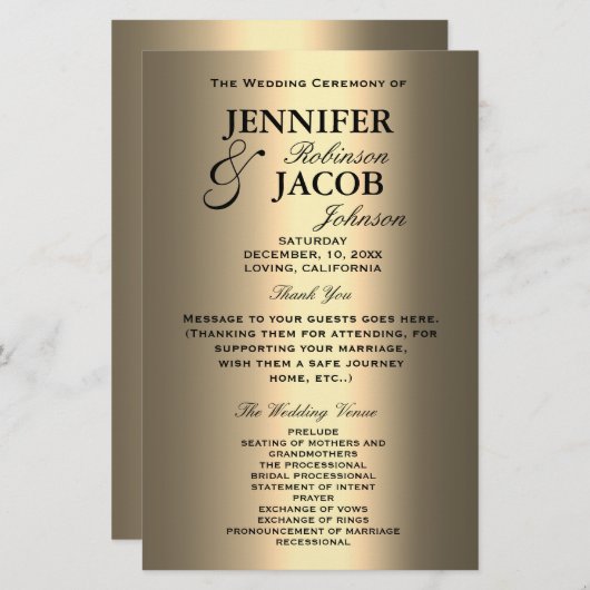 Weddenprogramma | Soft Shiny Gold-kijk (Voorkant / Achterkant)