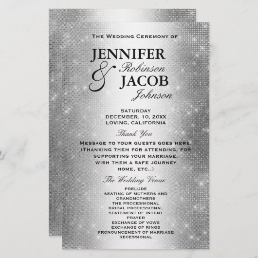 Weddenprogramma | Soft Silver Glitter-look (Voorkant / Achterkant)