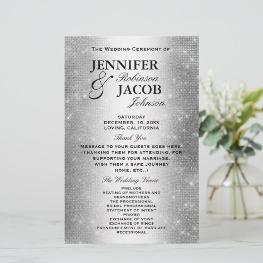 Weddenprogramma | Soft Silver Glitter-look (Staand voorkant)