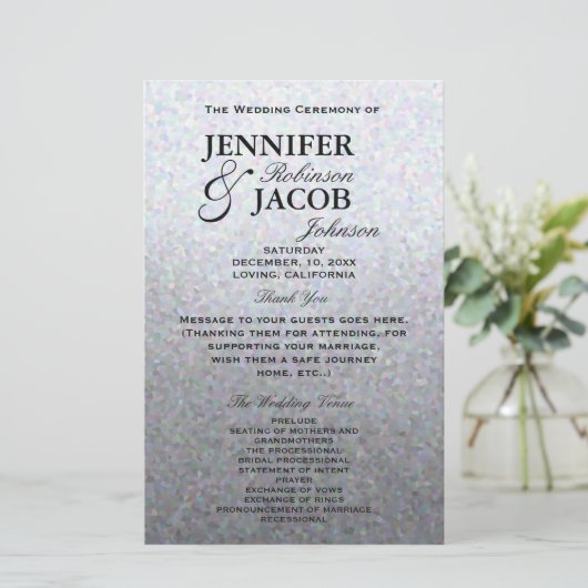 Weddenprogramma | Soft Silver Glitter-look (Staand voorkant)