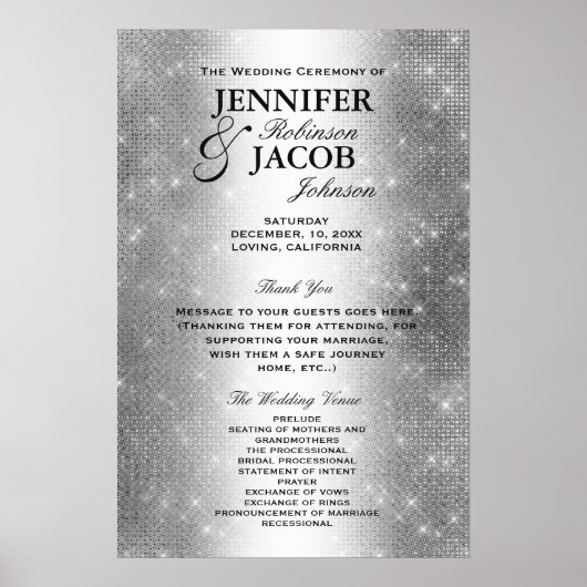 Weddenprogramma | Soft Silver Glitter-look Poster (Voorkant)