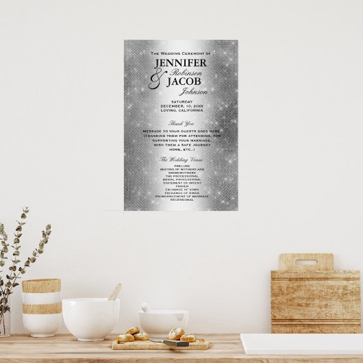 Weddenprogramma | Soft Silver Glitter-look Poster (Keuken)
