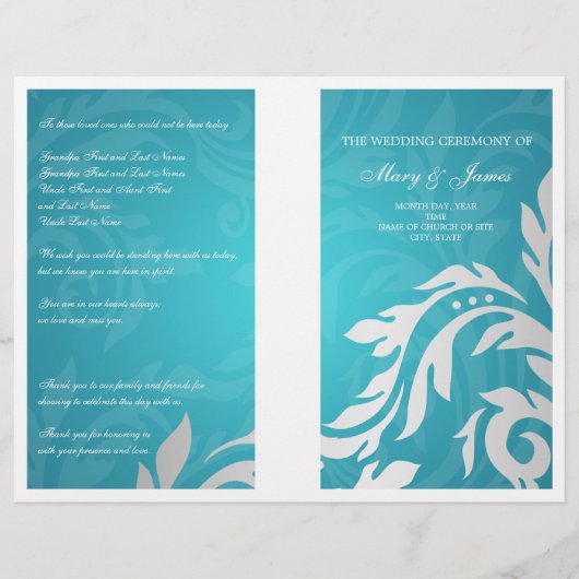Weddenprogramma Swirly Flourish Aqua Blue (Voorkant)