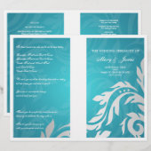 Weddenprogramma Swirly Flourish Aqua Blue (Voorkant / Achterkant)