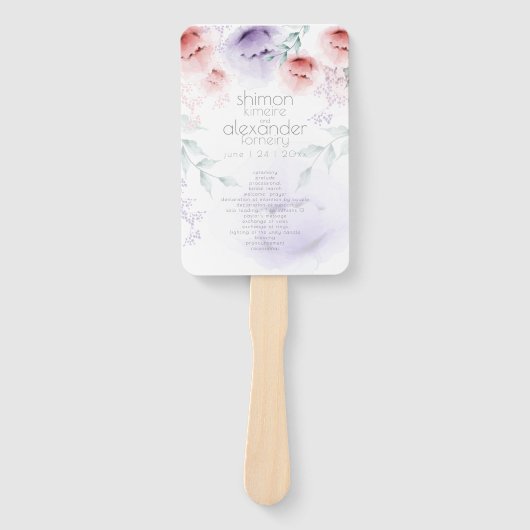Weddenprogramma | Trendy Coral Aquarelle Peonies Handwaaier (Voorkant)