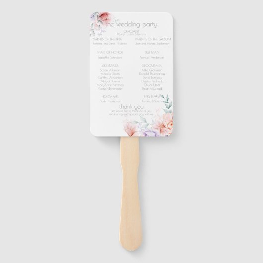Weddenprogramma | Trendy Coral Aquarelle Peonies Handwaaier (Achterkant)