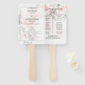 Weddenprogramma | Waterverf Blush Pink Floral Handwaaier (Voorkant en achterkant)