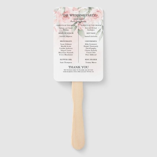 Weddenprogramma | Waterverf Blush Pink Floral Handwaaier (Achterkant)