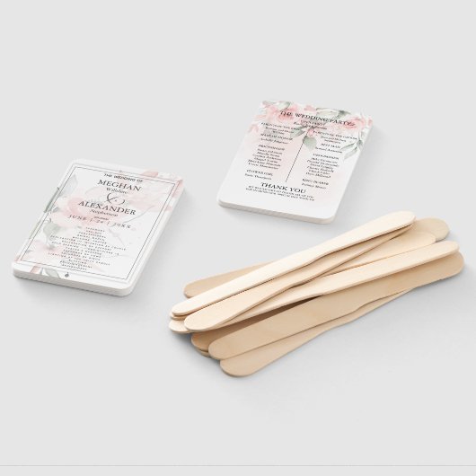 Weddenprogramma | Waterverf Blush Pink Floral Handwaaier (Niet-gemonteerd)